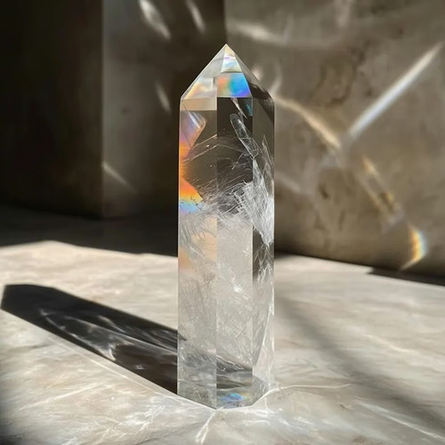 Clear quartz tower - point, white